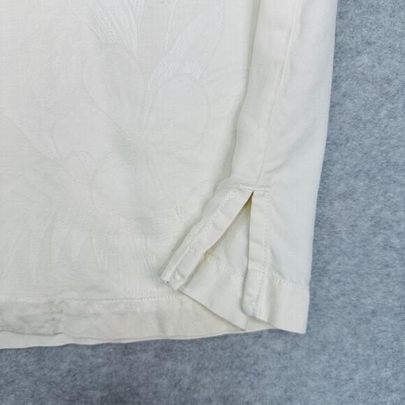 Tommy Bahama 100% Silk Camp Shirt Men L Cream Tropical Floral Jacquard Button Up - Picture 8 of 13